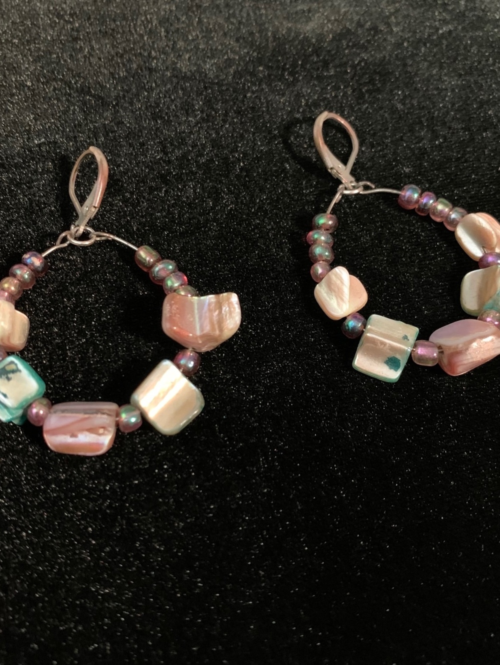 Coastal Abalone Colored Shell Pastel Beaded Hoop Earrings Chunky Statement Boho